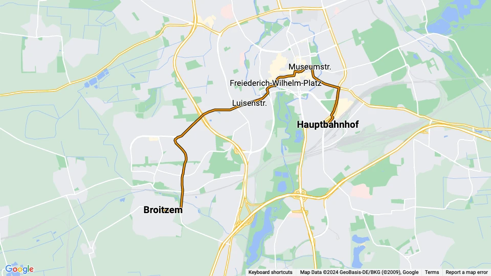 Braunschweig Straßenbahnlinie 5: Broitzem - Hauptbahnhof Linienkarte