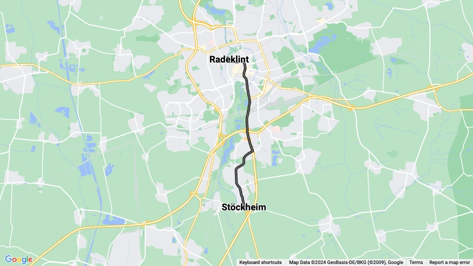 Braunschweig Straßenbahnlinie 6: Stöckheim - Radeklint Linienkarte
