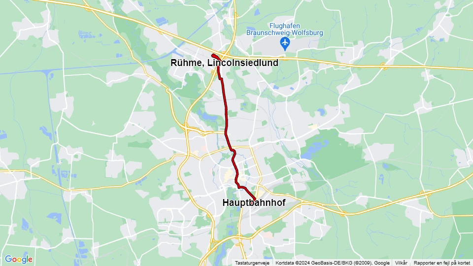 Braunschweig Zusätzliche Linie 10: Hauptbahnhof - Rühme, Lincolnsiedlund Linienkarte