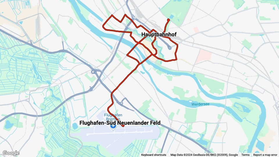 Bremen 15 Stadtrundfahrt: Hauptbahnhof - Flughafen-Süd Neuenlander Feld Linienkarte