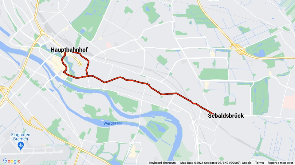 Bremen 15 Stadtrundfahrt: Hauptbahnhof - Sebaldsbrück Linienkarte