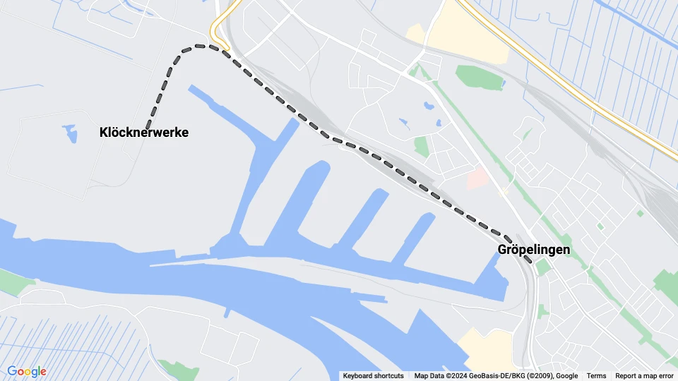Bremen Straßenbahnlinie 11: Gröpelingen - Klöcknerwerke Linienkarte