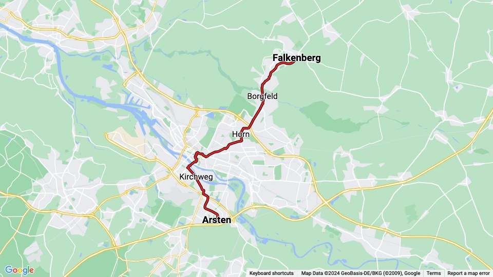 Bremen Straßenbahnlinie 4: Arsten - Falkenberg Linienkarte