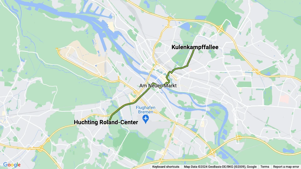 Bremen Straßenbahnlinie 8: Huchting Roland-Center - Kulenkampffallee Linienkarte