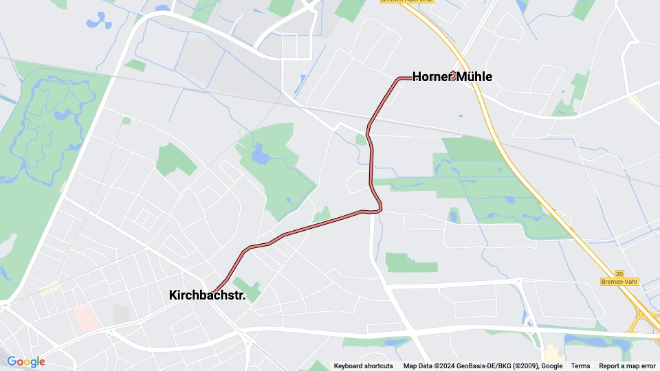Bremen Zusätzliche Linie 4E: Kirchbachstr. - Horner Mühle Linienkarte