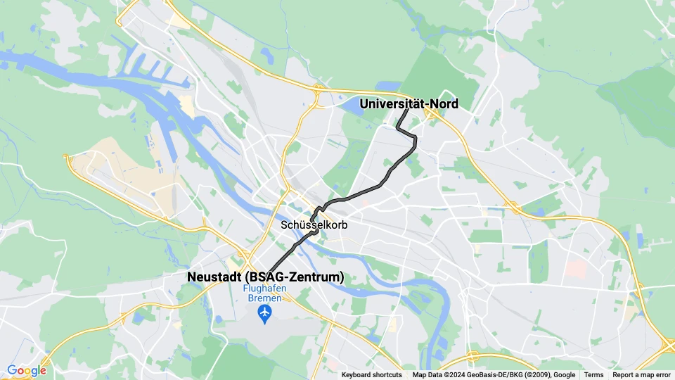 Bremen Zusätzliche Linie 6E: Universität-Nord - Neustadt (BSAG-Zentrum) Linienkarte