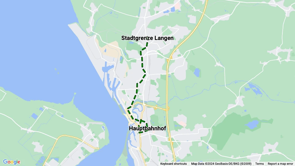 Bremerhaven Straßenbahnlinie 2: Stadtgrenze Langen - Hauptbahnhof Linienkarte