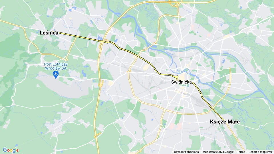 Breslau Straßenbahnlinie 3: Leśnica - Księże Małe Linienkarte
