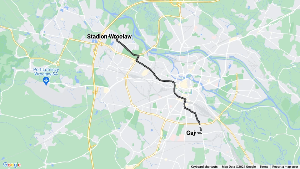 Breslau Straßenbahnlinie 31: Stadion Wrocław - Gaj Linienkarte