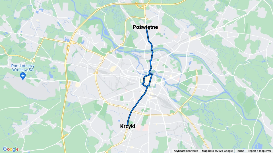 Breslau Straßenbahnlinie 7: Krzyki - Poświętne Linienkarte