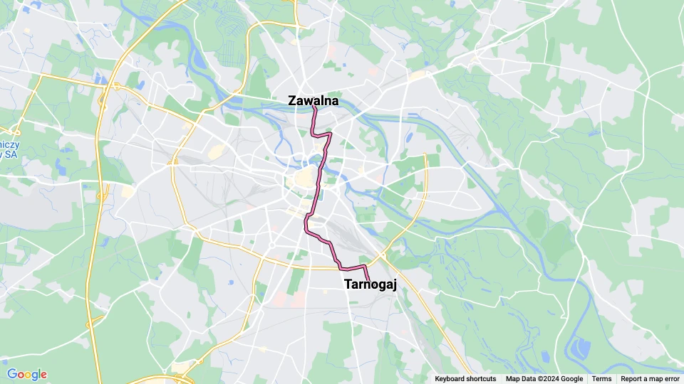 Breslau Straßenbahnlinie 8: Zawalna - Tarnogaj Linienkarte