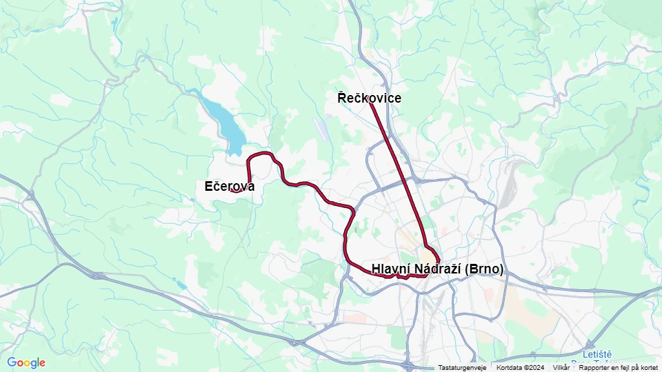 Brünn Straßenbahnlinie 1: Řečkovice - Ečerova Linienkarte