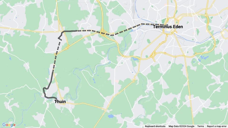 Brüssel Regionallinie 92: Terminus Eden - Thuin Linienkarte