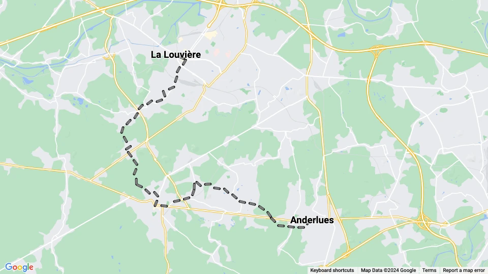 Brüssel Regionallinie 93: Anderlues - La Louvière Linienkarte