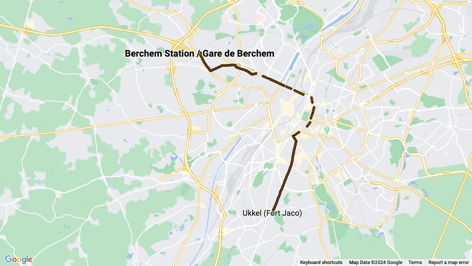 Brüssel Straßenbahnlinie 10: Berchem Station / Gare de Berchem - Ukkel (Fort Jaco) Linienkarte