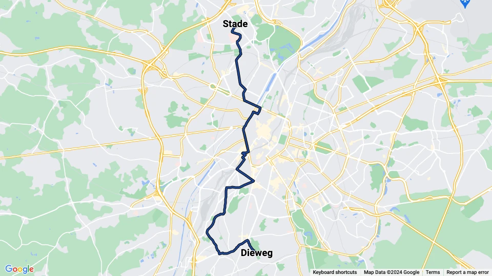 Brüssel Straßenbahnlinie 18: Dieweg - Stade Linienkarte