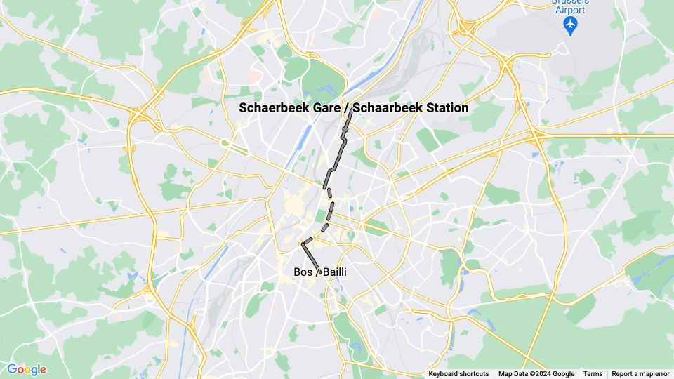 Brüssel Straßenbahnlinie 2: Schaerbeek Gare / Schaarbeek Station - Bos / Bailli Linienkarte