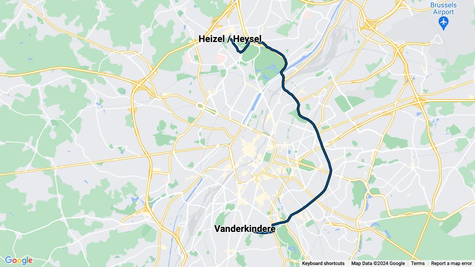 Brüssel Straßenbahnlinie 23: Heizel / Heysel - Vanderkindere Linienkarte