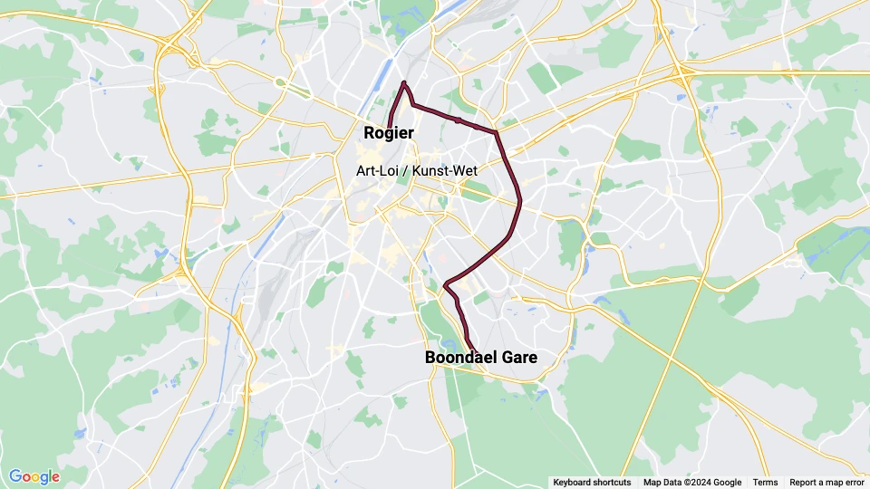 Brüssel Straßenbahnlinie 25: Rogier - Boondael Gare Linienkarte