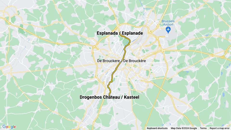 Brüssel Straßenbahnlinie 52: Esplanada / Esplanade - Drogenbos Château / Kasteel Linienkarte