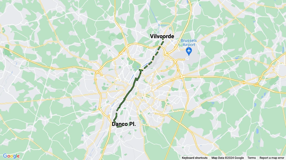 Brüssel Straßenbahnlinie 58: Vilvoorde - Danco Pl. Linienkarte