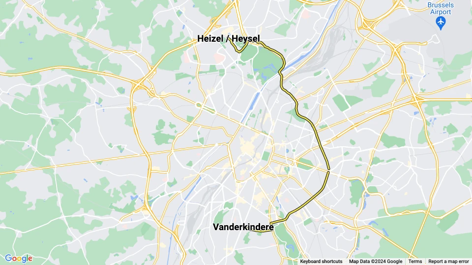 Brüssel Straßenbahnlinie 7: Heizel / Heysel - Vanderkindere Linienkarte