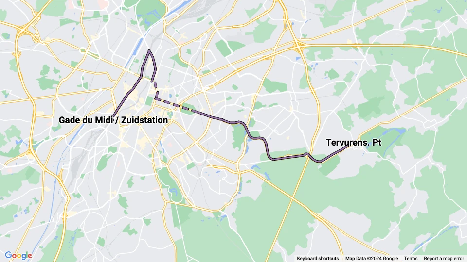 Brüssel Straßenbahnlinie 74: Gade du Midi / Zuidstation - Tervurens. Pt Linienkarte