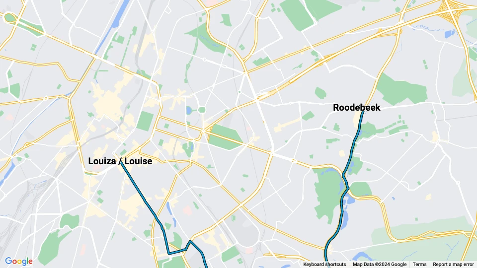 Brüssel Straßenbahnlinie 8: Louiza / Louise - Roodebeek Linienkarte