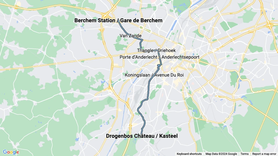 Brüssel Straßenbahnlinie 82: Berchem Station / Gare de Berchem - Drogenbos Château / Kasteel Linienkarte