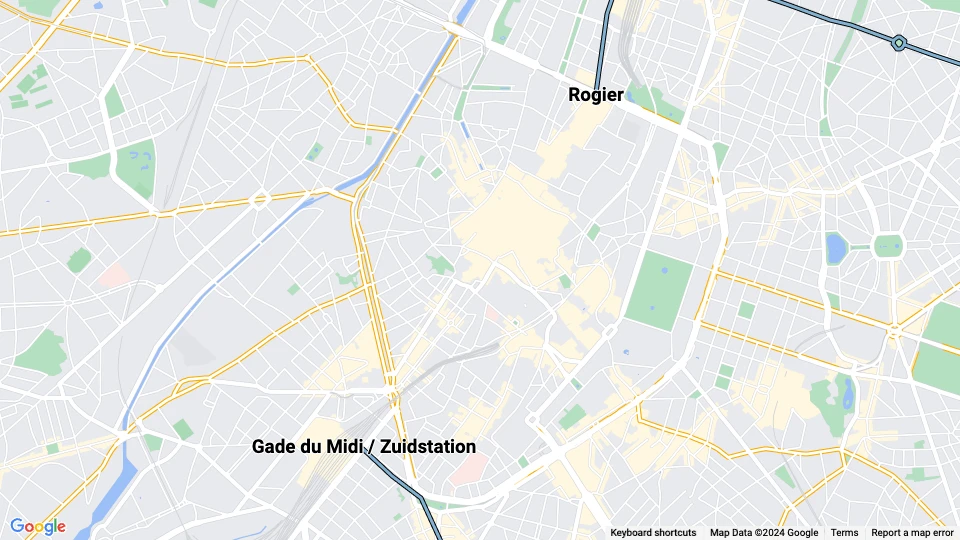 Brüssel Straßenbahnlinie 90: Rogier - Gade du Midi / Zuidstation Linienkarte