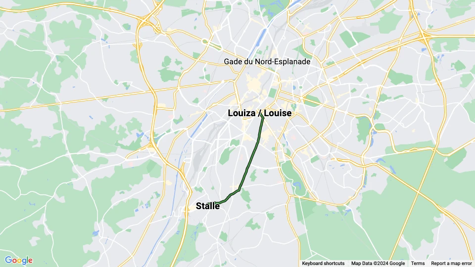 Brüssel Straßenbahnlinie 91: Stalle - Louiza / Louise Linienkarte