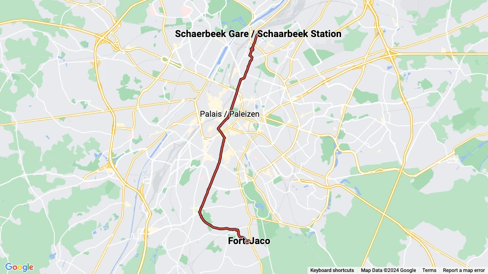 Brüssel Straßenbahnlinie 92: Fort-Jaco - Schaerbeek Gare / Schaarbeek Station Linienkarte