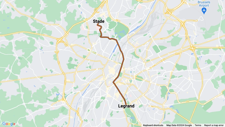 Brüssel Straßenbahnlinie 93: Stade - Legrand Linienkarte