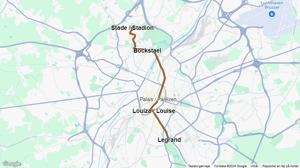 Brüssel Straßenbahnlinie 93: Stade / Stadion - Legrand Linienkarte