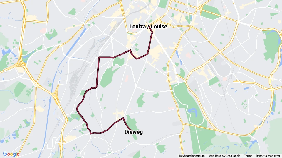 Brüssel Straßenbahnlinie 97: Louiza / Louise - Dieweg Linienkarte