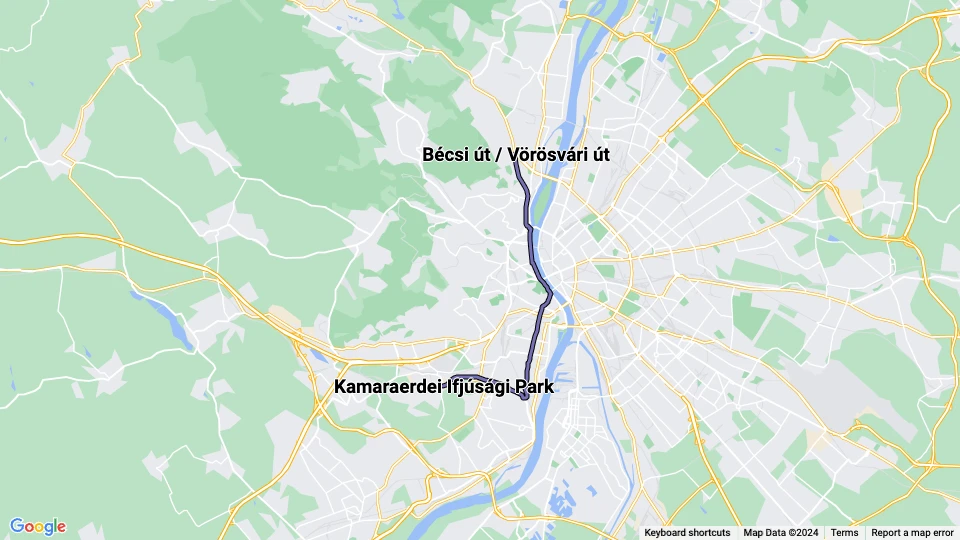 Budapest Straßenbahnlinie 41: Bécsi út / Vörösvári út - Kamaraerdei Ifjúsági Park Linienkarte
