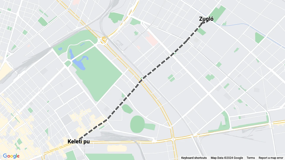 Budapest Straßenbahnlinie 44: Zugló - Keleti pu Linienkarte