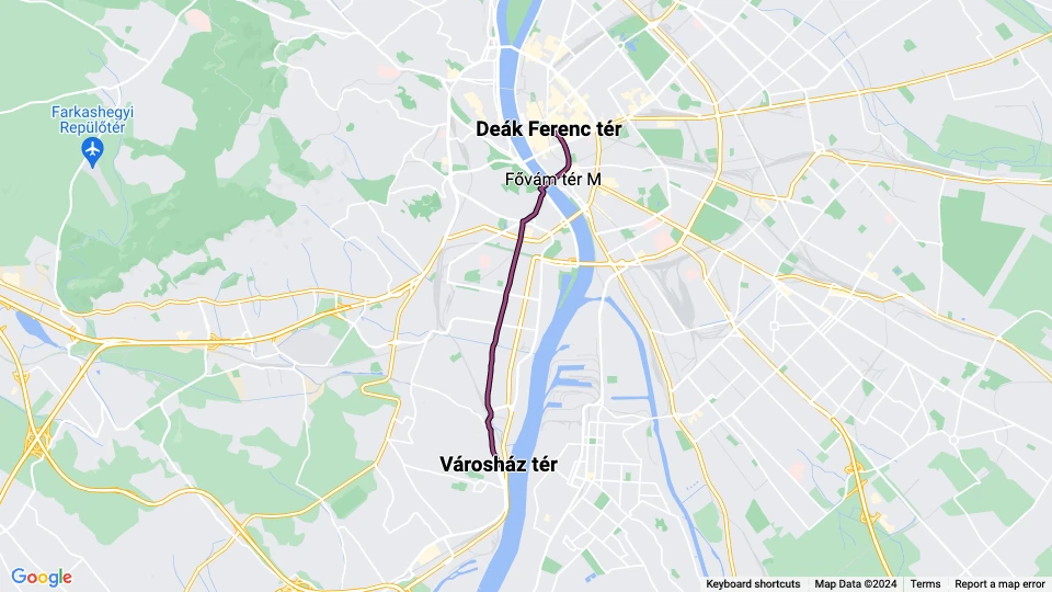 Budapest Straßenbahnlinie 47: Deák Ferenc tér - Városház tér Linienkarte