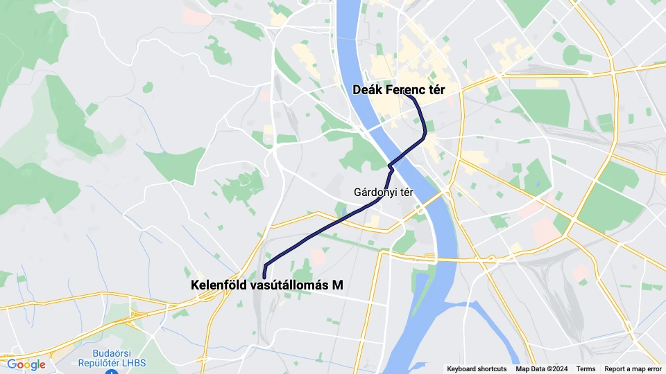 Budapest Straßenbahnlinie 49: Kelenföld vasútállomás M - Deák Ferenc tér Linienkarte