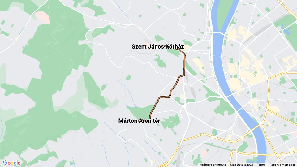 Budapest Straßenbahnlinie 59: Szent János Kórház - Márton Áron tér Linienkarte