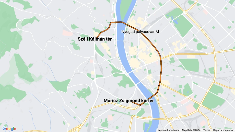 Budapest Straßenbahnlinie 6: Széll Kálmán tér - Móricz Zsigmond körtér Linienkarte