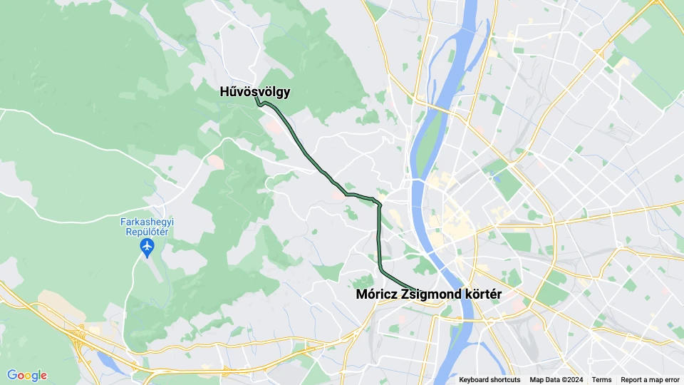 Budapest Straßenbahnlinie 61: Móricz Zsigmond körtér - Hűvösvölgy Linienkarte