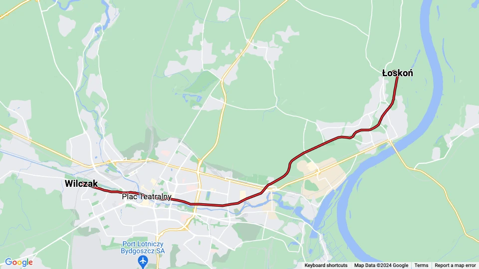 Bydgoszcz Straßenbahnlinie 3: Łoskoń - Wilczak Linienkarte