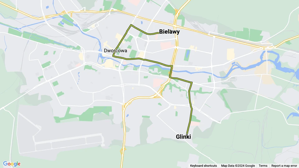 Bydgoszcz Straßenbahnlinie 4: Bielawy - Glinki Linienkarte