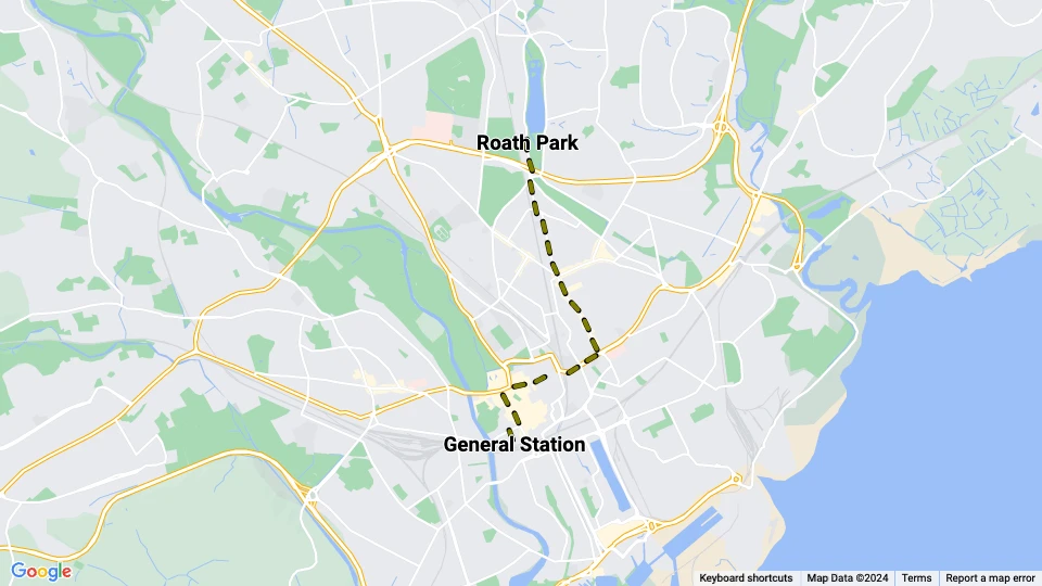 Cardiff Straßenbahnlinie 4: General Station - Roath Park Linienkarte