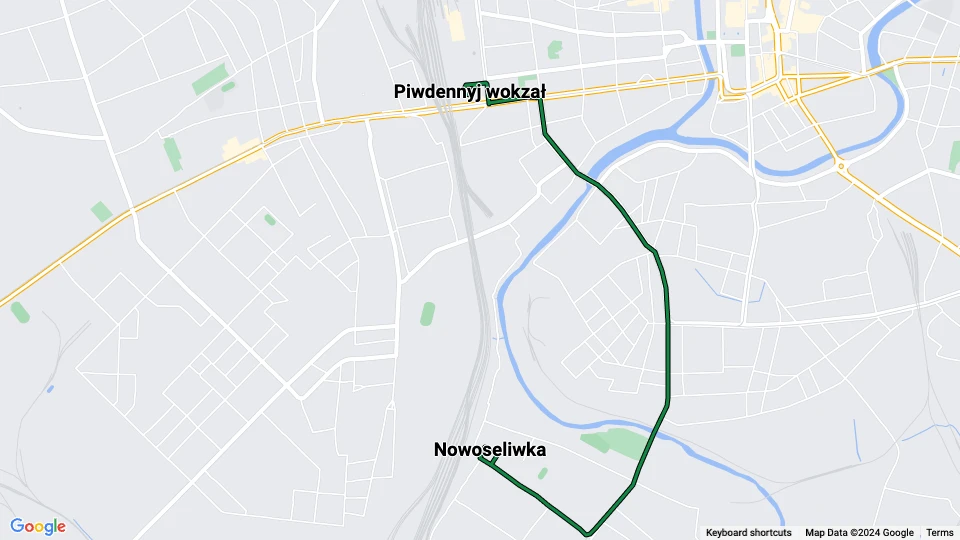 Charkiw Straßenbahnlinie 7: Piwdennyj wokzał - Nowoseliwka Linienkarte