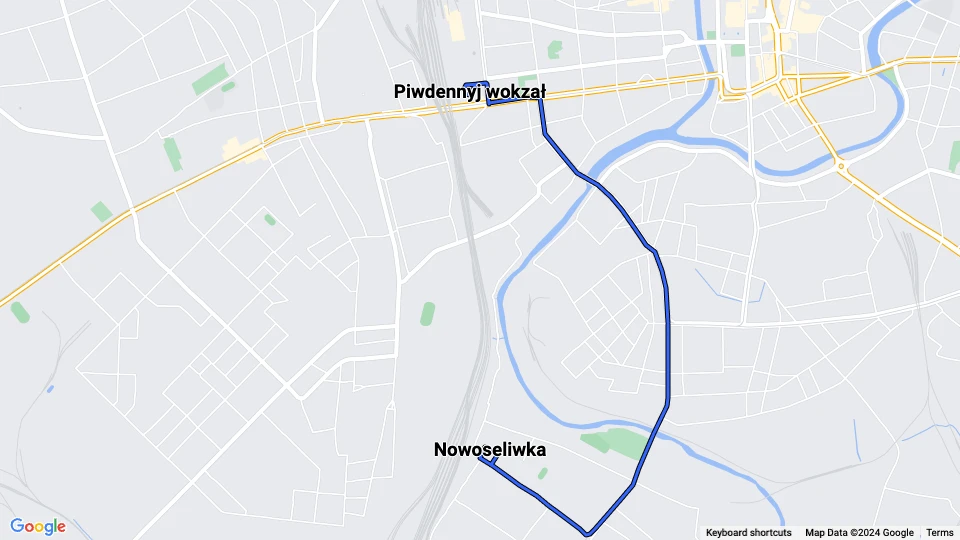 Charkiw Straßenbahnlinie 9: Piwdennyj wokzał - Nowoseliwka Linienkarte