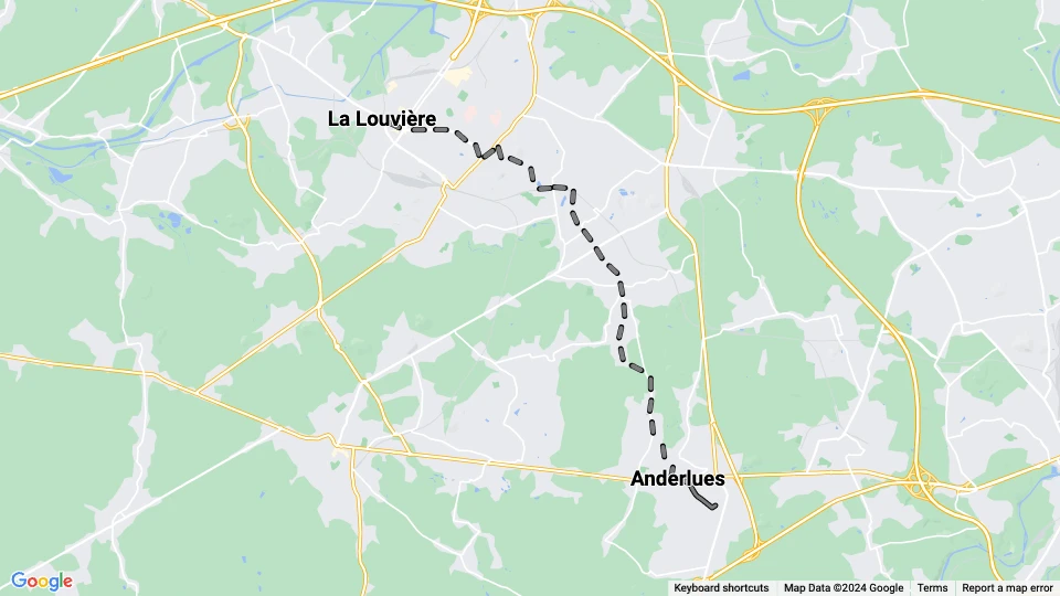 Charleroi Straßenbahnlinie 30: Anderlues - La Louvière Linienkarte