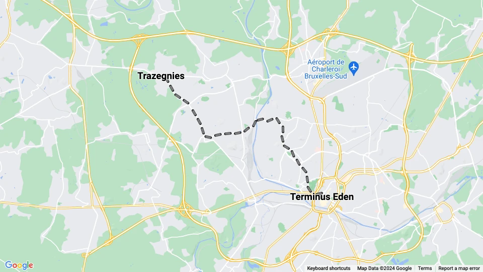 Charleroi Straßenbahnlinie 41: Trazegnies - Terminus Eden Linienkarte