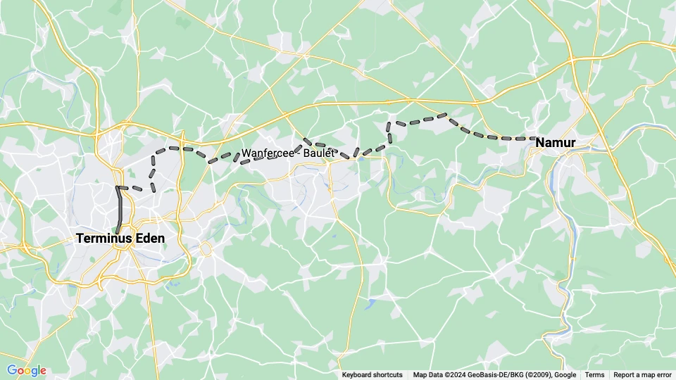 Charleroi Straßenbahnlinie 67: Terminus Eden - Namur Linienkarte